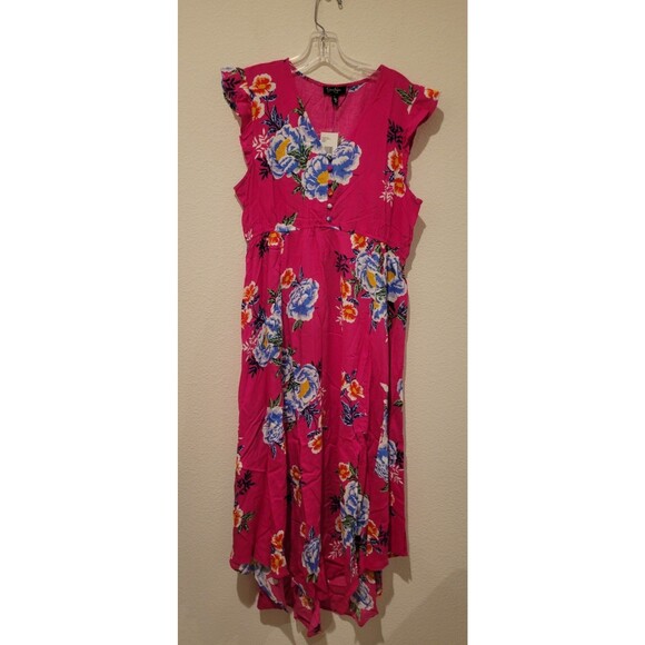 NWT Jessica Simpson Gabbie Hi-Low Midi Dress PINK FLORAL V Neck Women Large - Picture 4 of 11